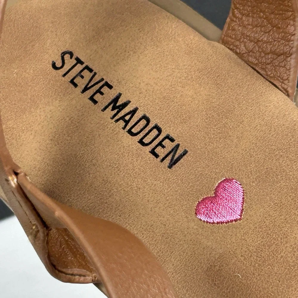 Steve‎ Madden Kids Girls Size 3 Tan Woven Straw Slingback Sandals Pink NEW